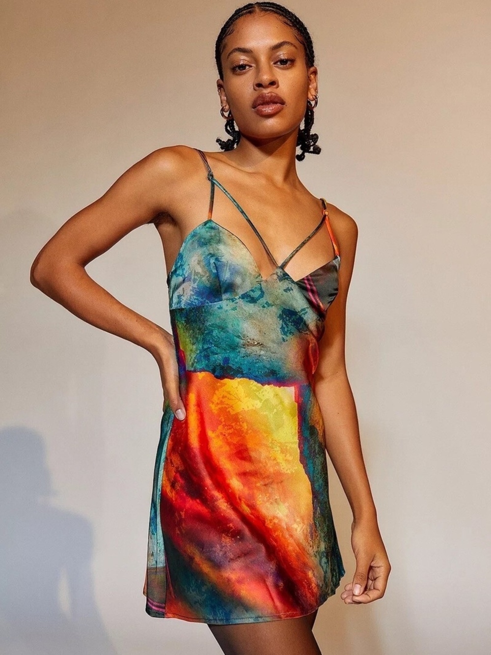 Urban Outfitters Teal & Black Satin Slip Dress